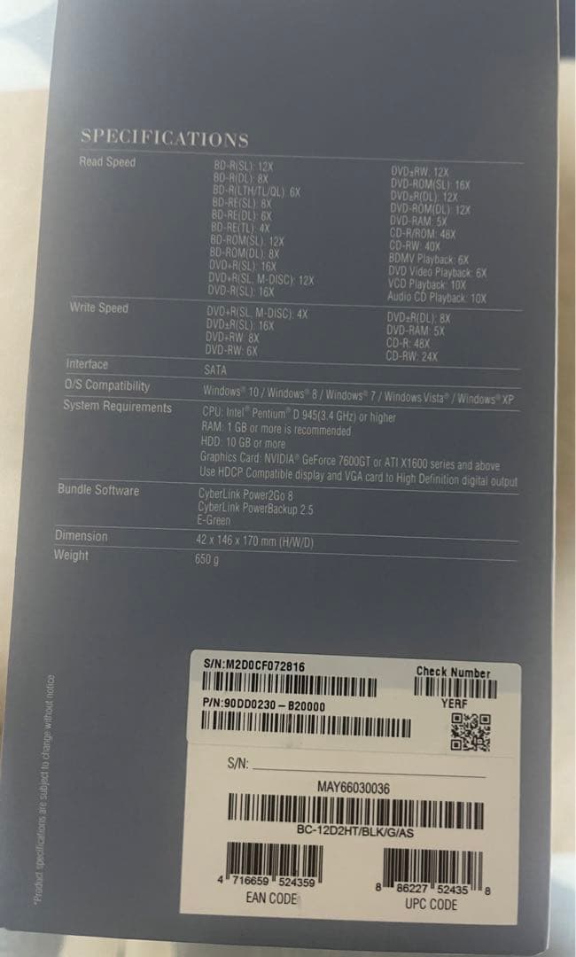 ASUS BC-12D2HT ブルーレイコンボ