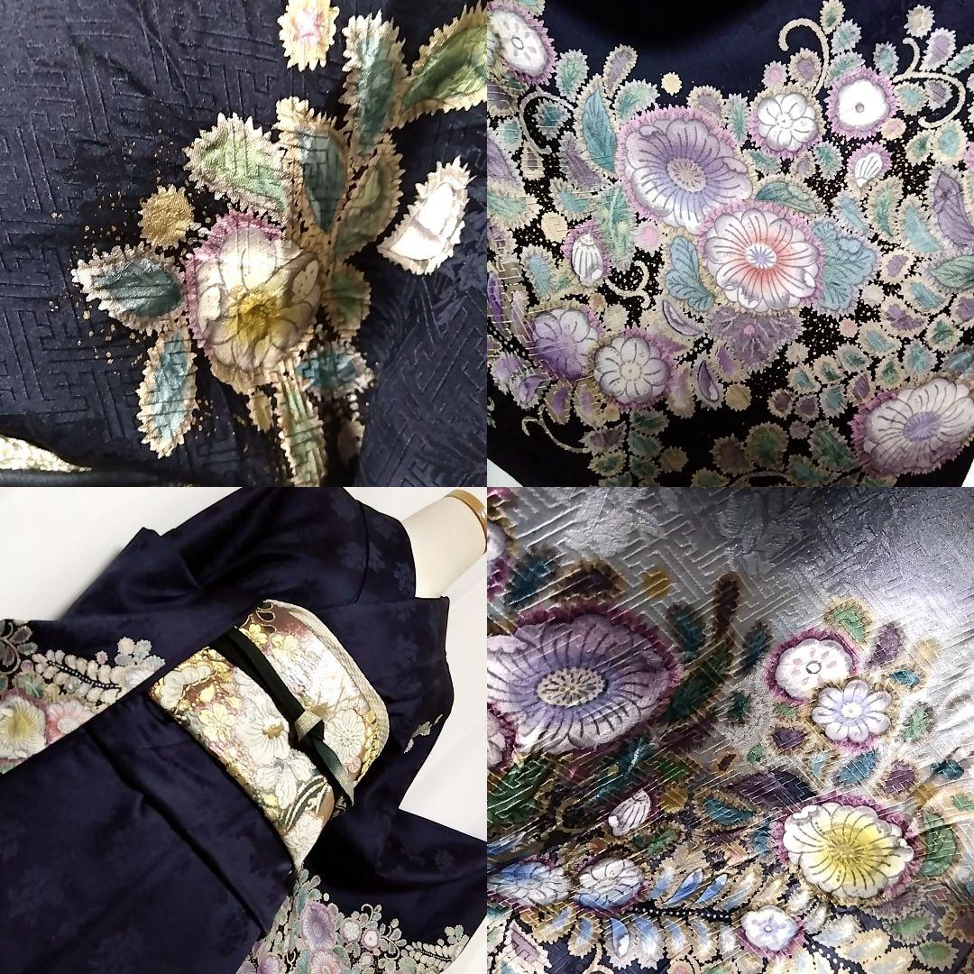 辻ヶ花 訪問着セット 辻が花 セット 袋帯 トールサイズ 紺 辻ケ花