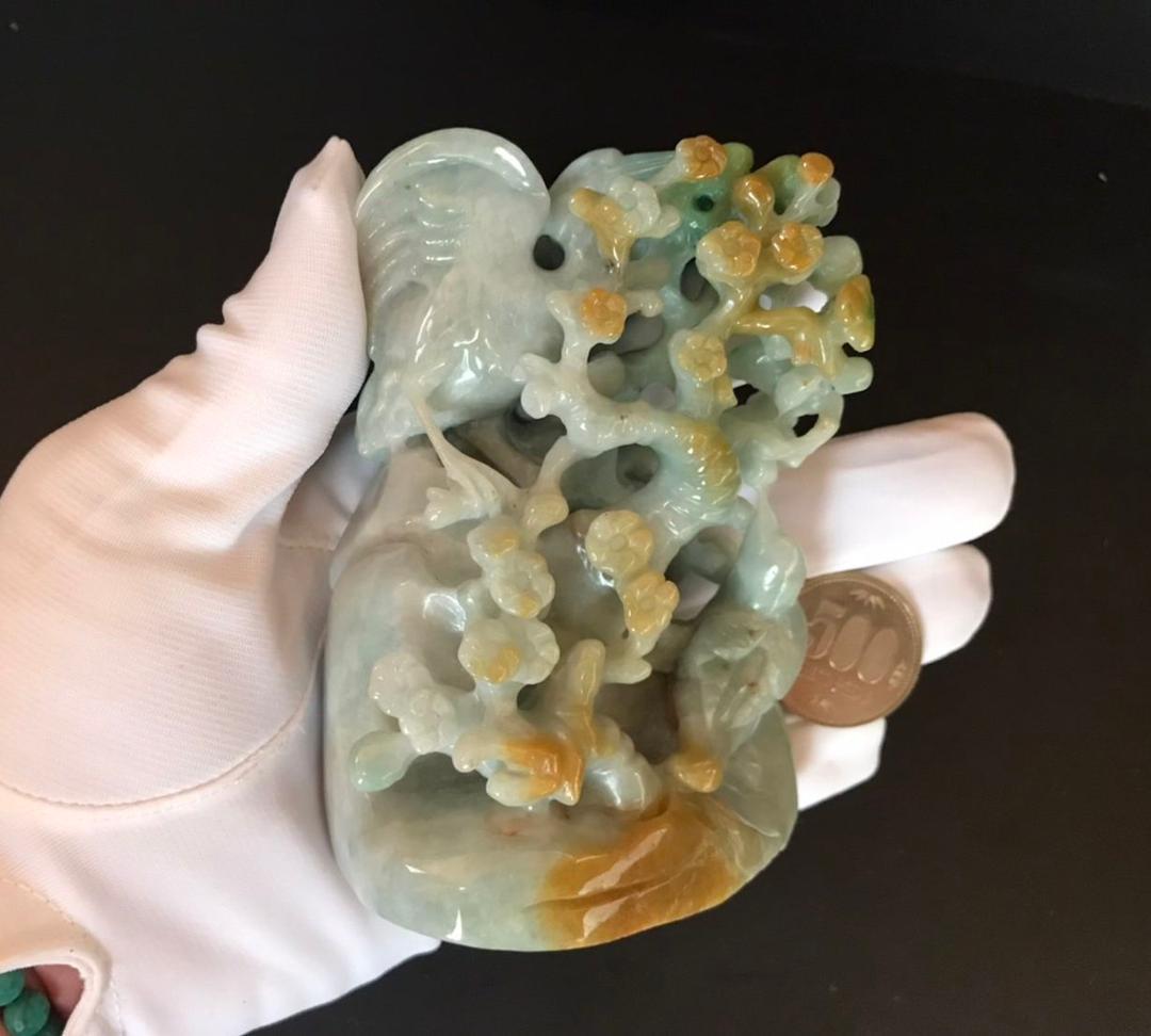 ★高級品一点物★【天然石　梅鶴延年】本翡翠　パワーストーン