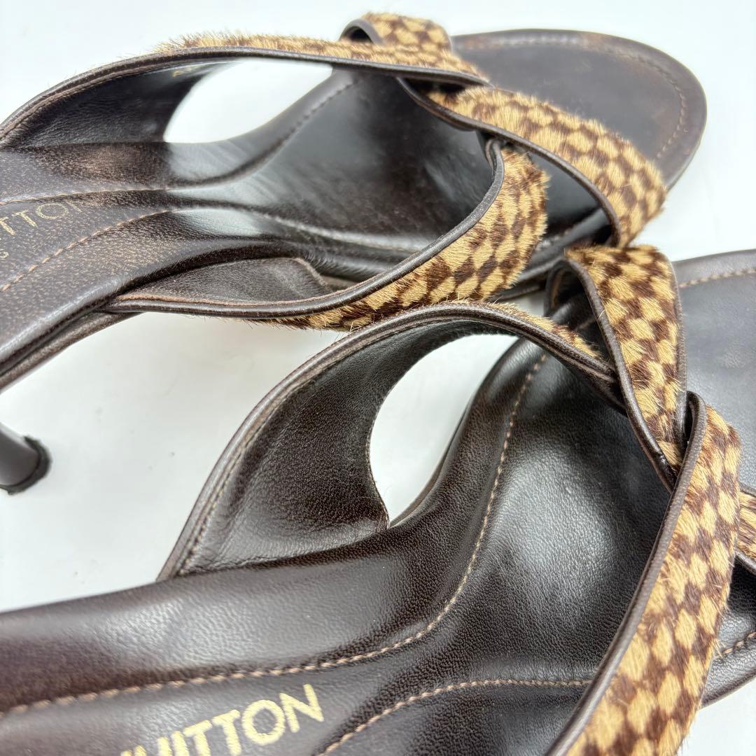 ルイヴィトン ダミエ ハラコ ミュール サンダル ファー 0725-S6538h