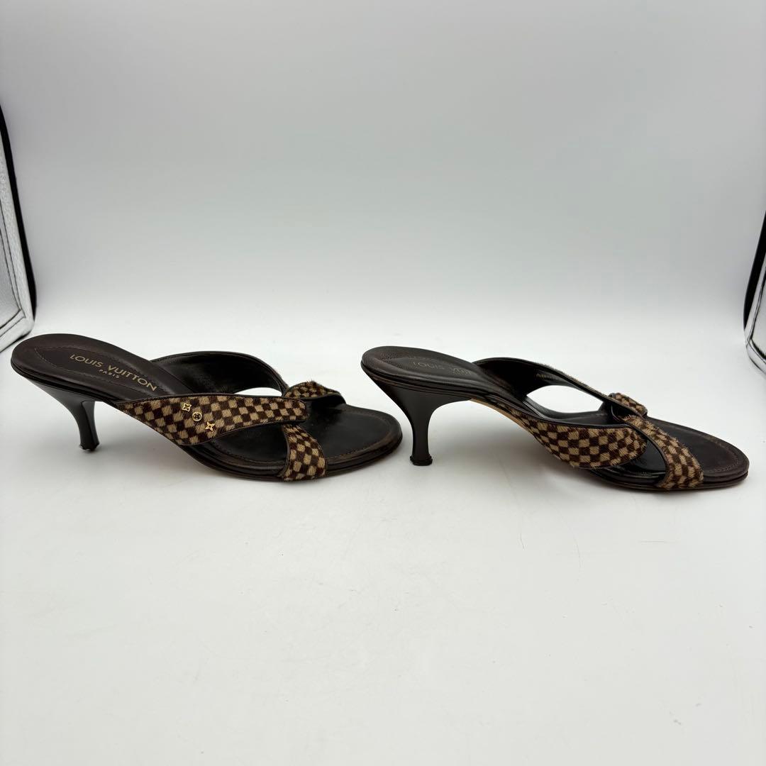 ルイヴィトン ダミエ ハラコ ミュール サンダル ファー 0725-S6538h