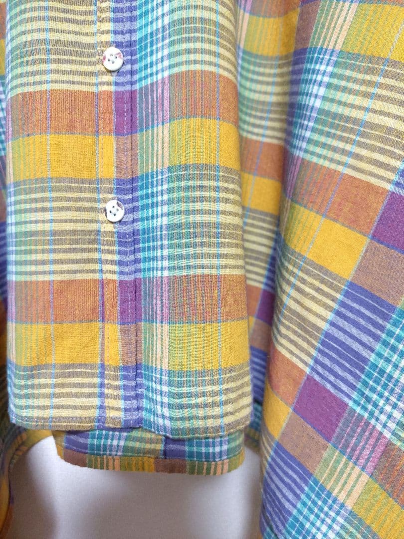 KAPITAL　ノーカラー変形チェックシャツ　S　日本製　美品✨