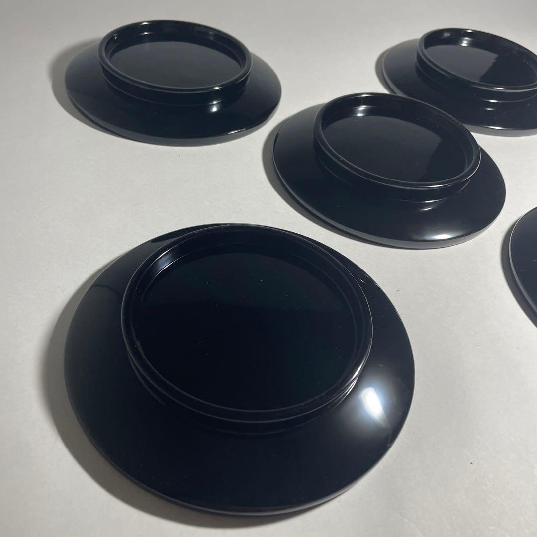 輪島塗 蒔絵笹 黒塗菓子皿五枚揃い【中前典次】作 中前謹製 天然木◆