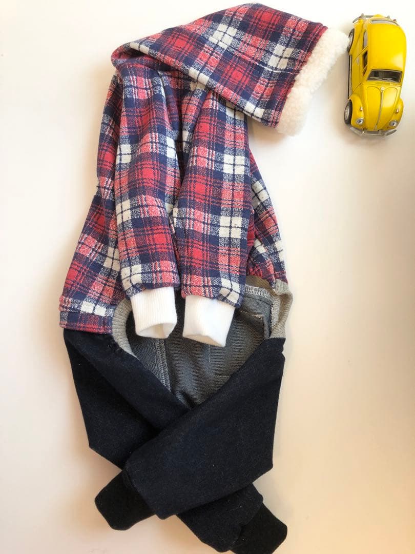 チェック柄のロンパース　イタグレ服　犬服　ハンドメイド