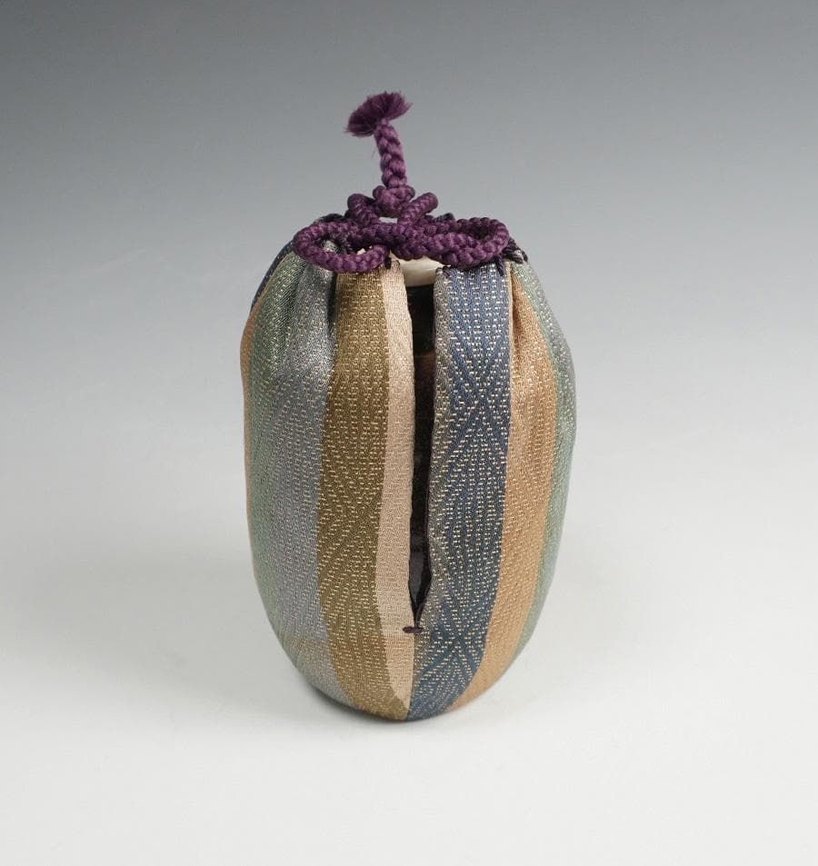 森本陶谷 丹波焼茶入 金剛金襴仕覆 共箱 茶道具