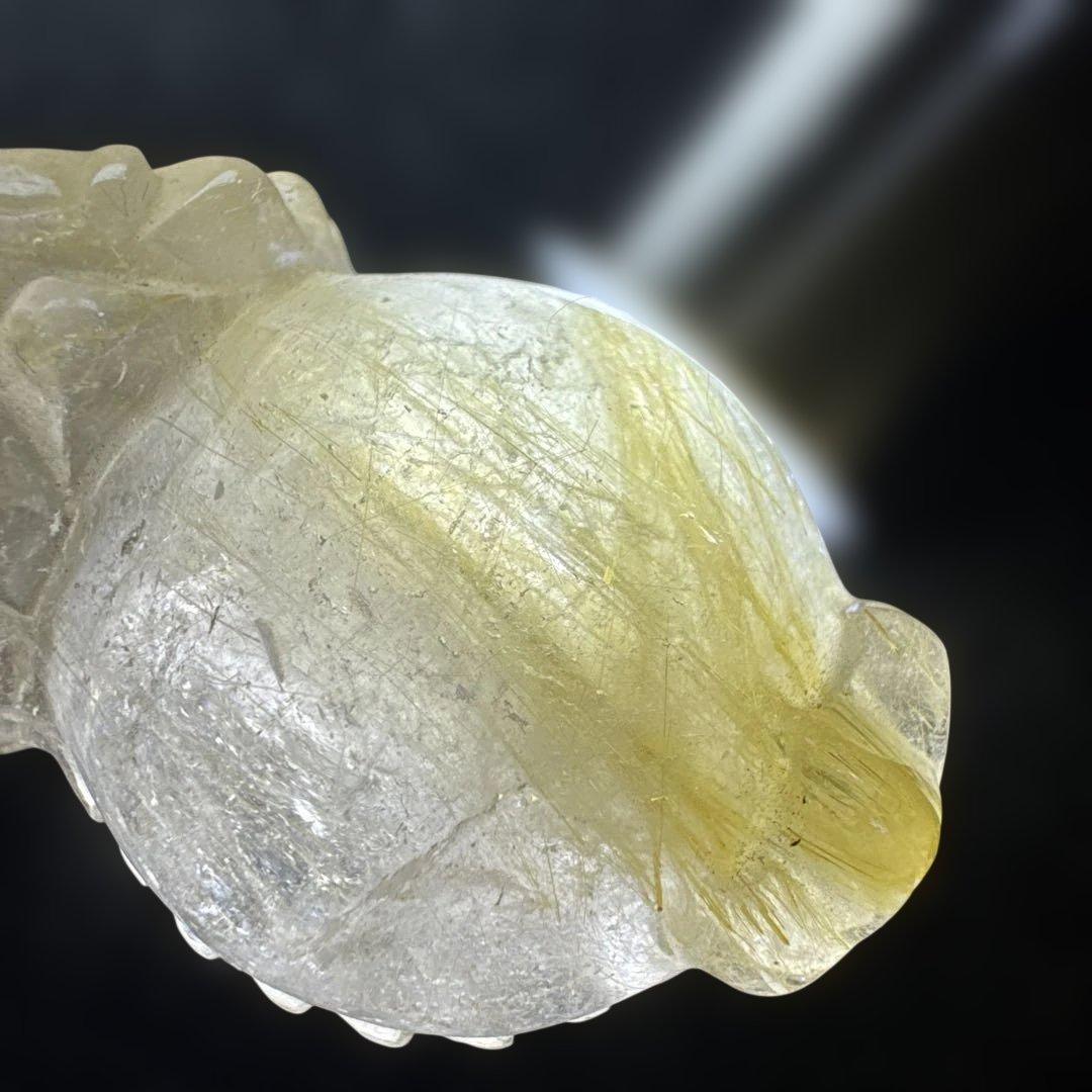 【高品質】ルチルクォーツ 龍亀 彫刻 約47mm 天然石