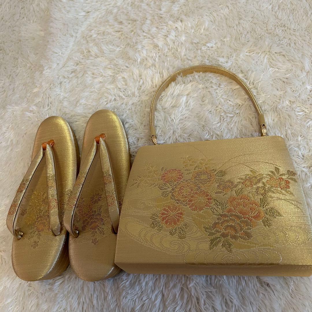 未使用⭐︎佐賀錦　草履バッグセット　正絹　金糸　フォーマル　訳あり