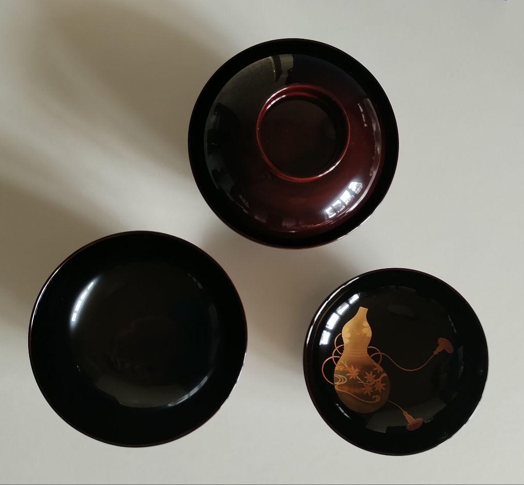 輪島塗　ひょうたん蒔絵　煮物椀　5客セット　溜塗