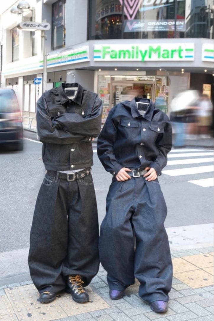 BELVET Classic Rigid Tuck pants ダークデニム M