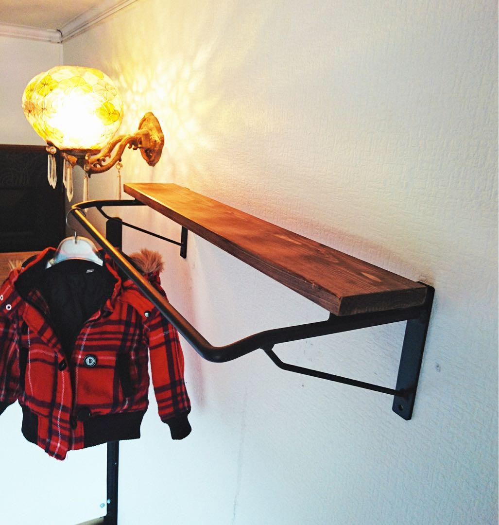 アイアンハンガーラック、飾り棚　幅70cm