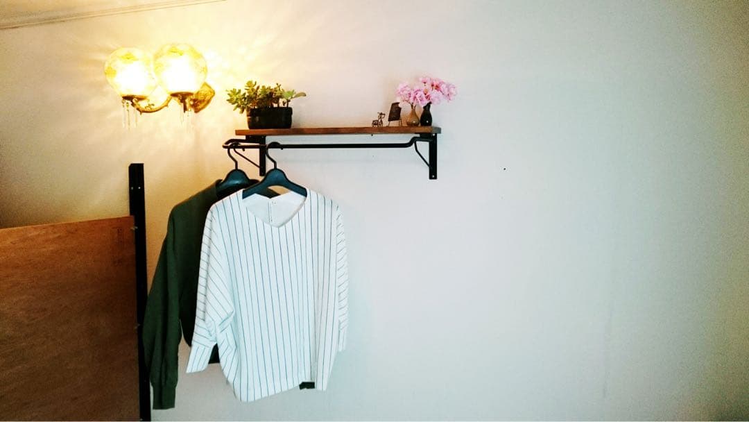 アイアンハンガーラック、飾り棚　幅70cm