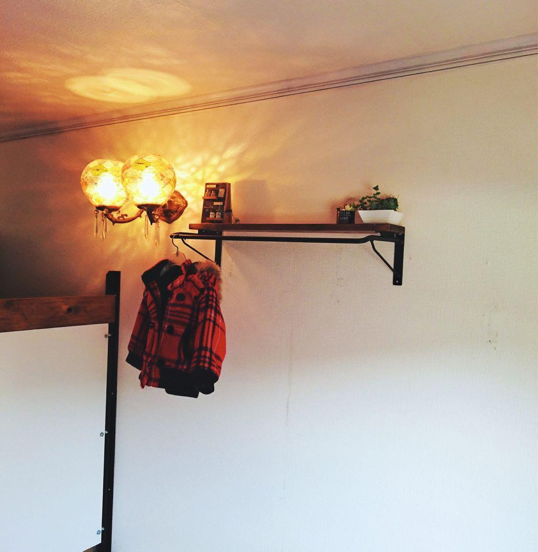 アイアンハンガーラック、飾り棚　幅70cm