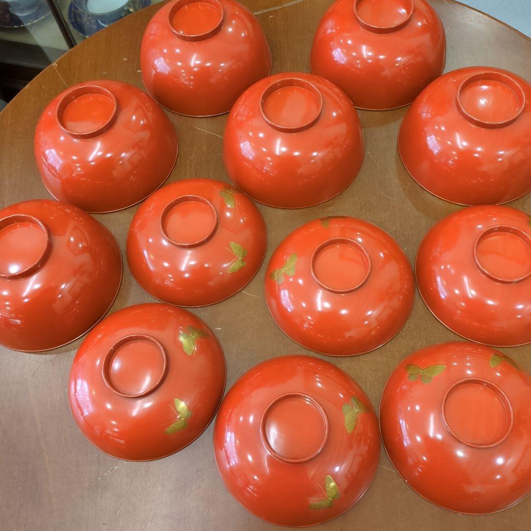 骨董　お椀　木製漆器　蒔絵　図変わり　花尽くし　蓋付き　6客