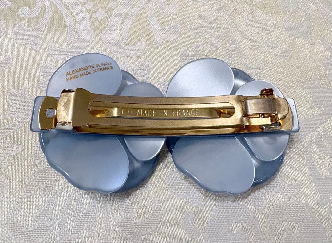 ❤️最終価格❤️極美品✨アレクサンドルドゥパリ 双子カメリア バレッタ ブルー系