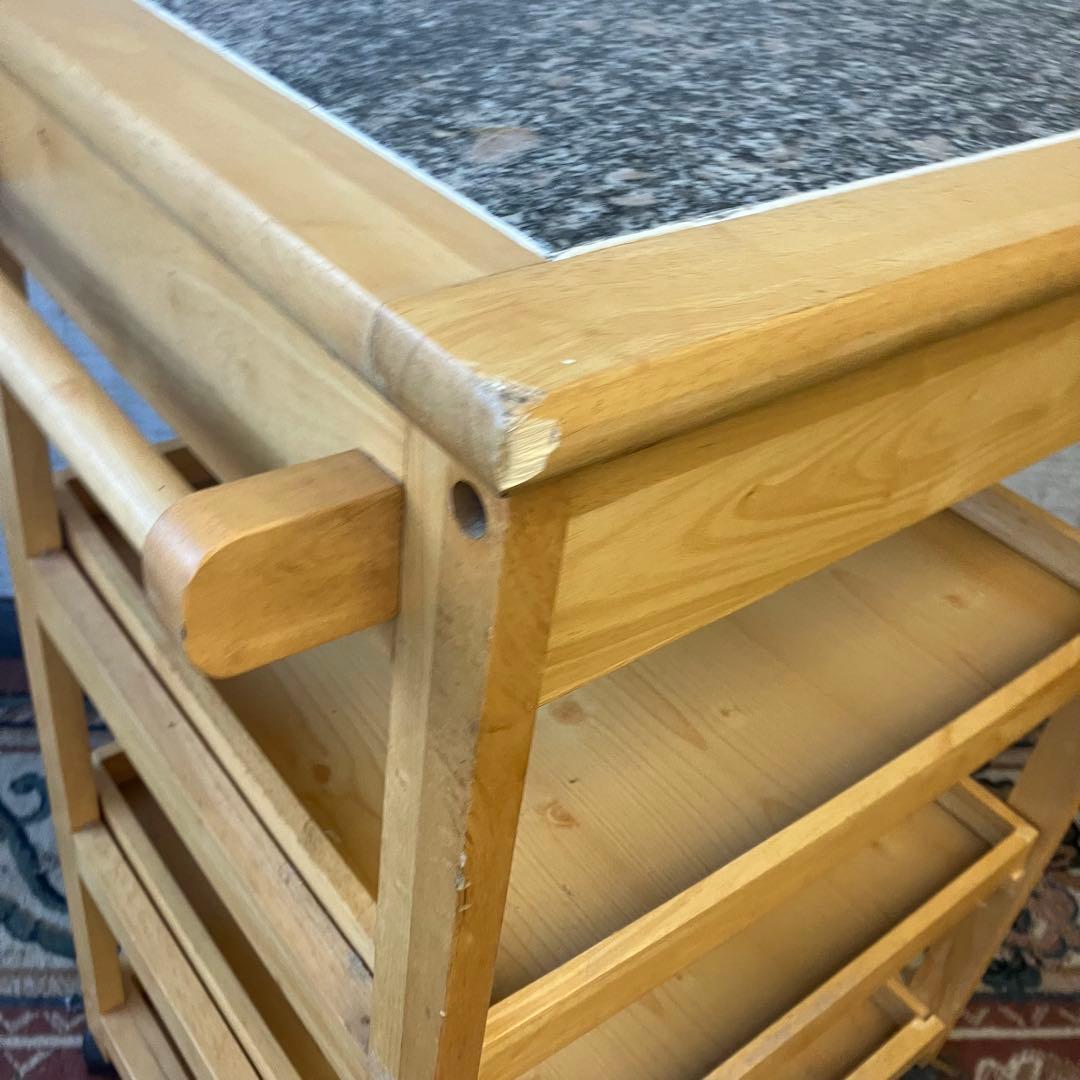 昭和レトロ 大理石天板張り 木製キッチンワゴン キャスター付き キッチンカート