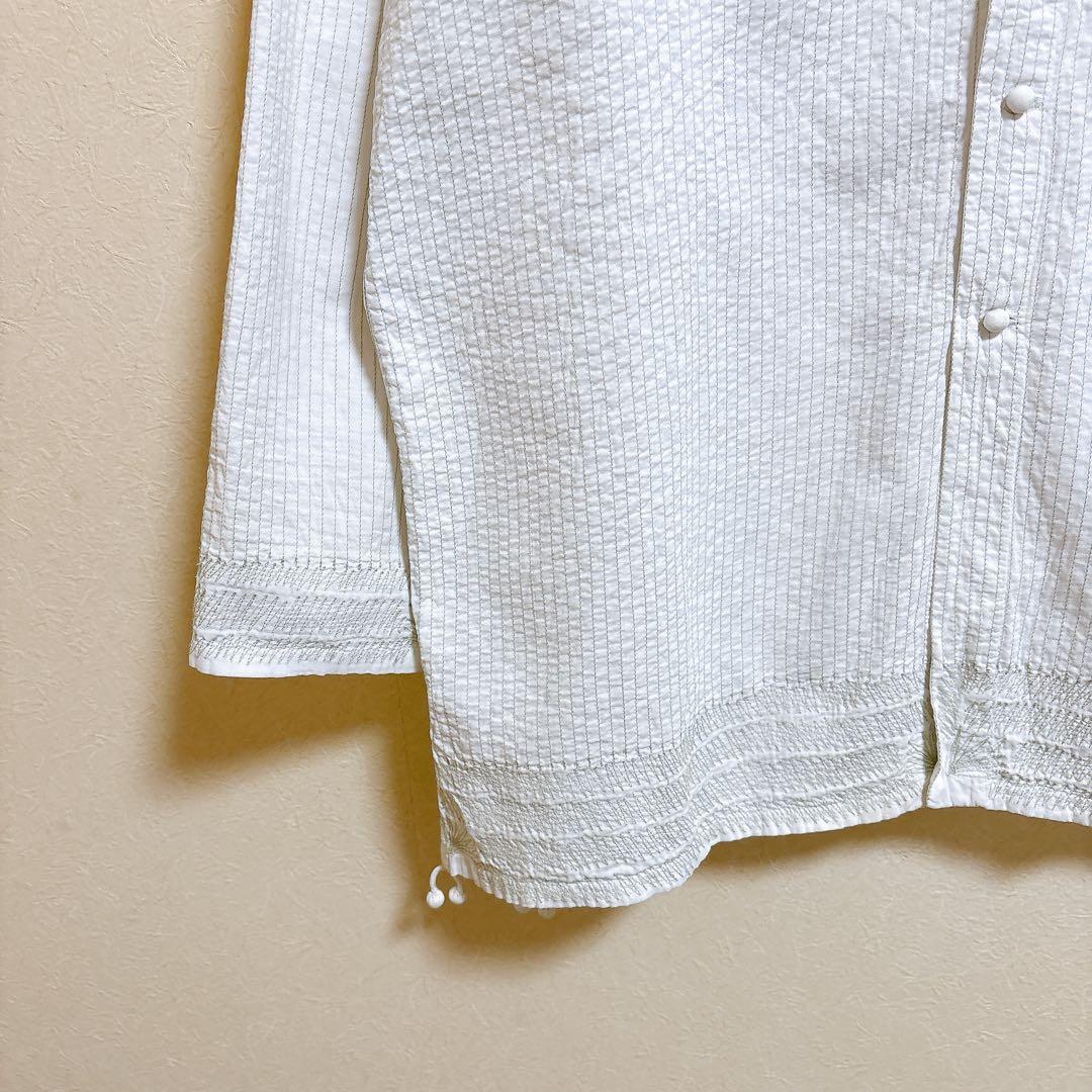 ハート イッセイミヤケ シアサッカー 刺繍 ブラウス インド製 ホワイト 2