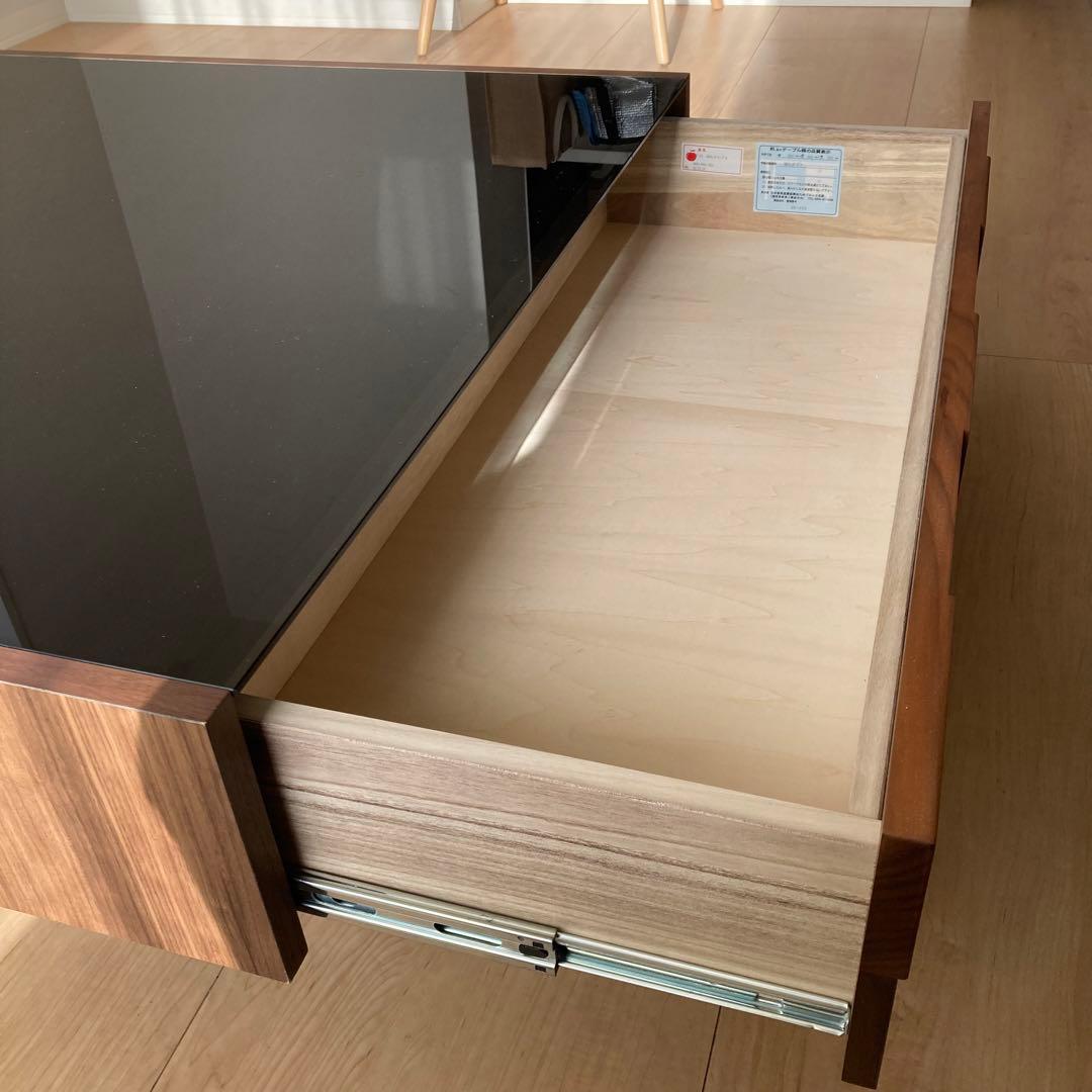 日本製 ウォールナット 無垢 高級感 ガラス センターテーブル ローテーブル