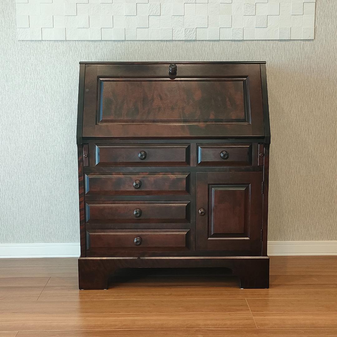 北海道民芸　ライディングビュロー　デスク　樺材　コンセント付き