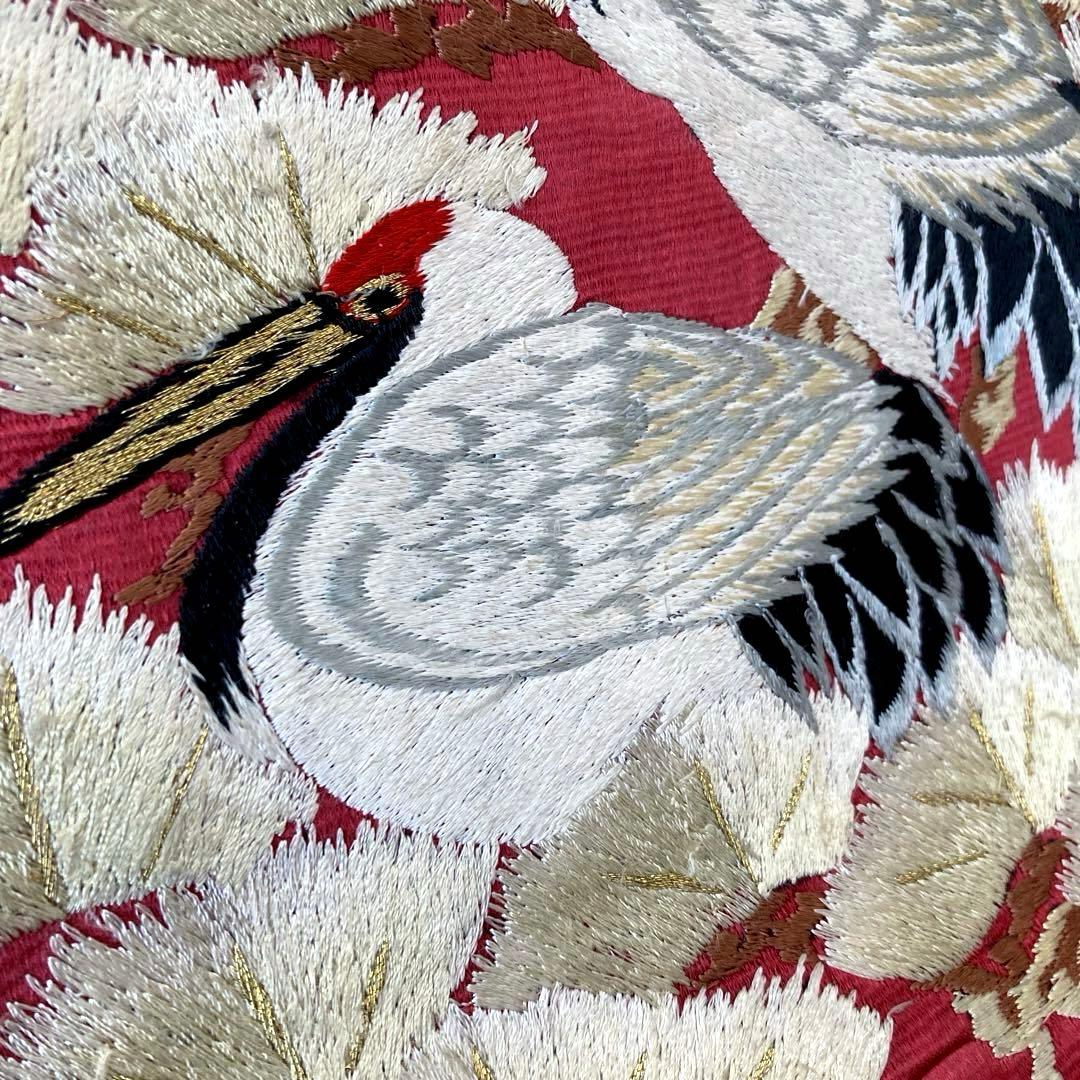 アンティーク名古屋帯　鶴の刺繍　大正ロマン　しつけ糸付　正絹　N1-26