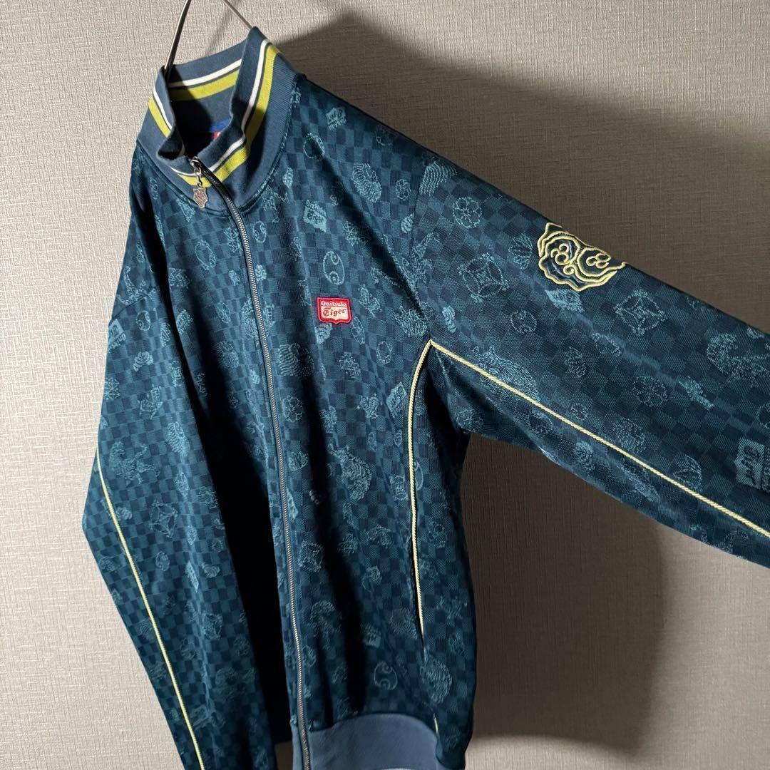 人気Lサイズ★オニツカタイガー トラックジャケット スリーブロゴ 総柄 刺繍 虎