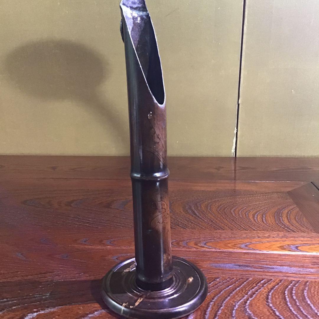 竹筒型　菖蒲花象嵌　掛花　江戸時代物