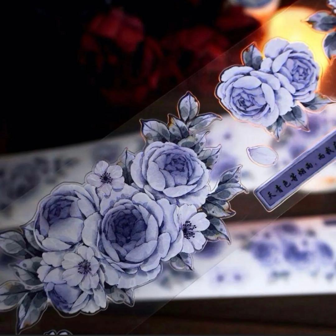 PET 青瓷花 ダイカット 5.5m×5m 海外マスキングテープ 海外マステ 花