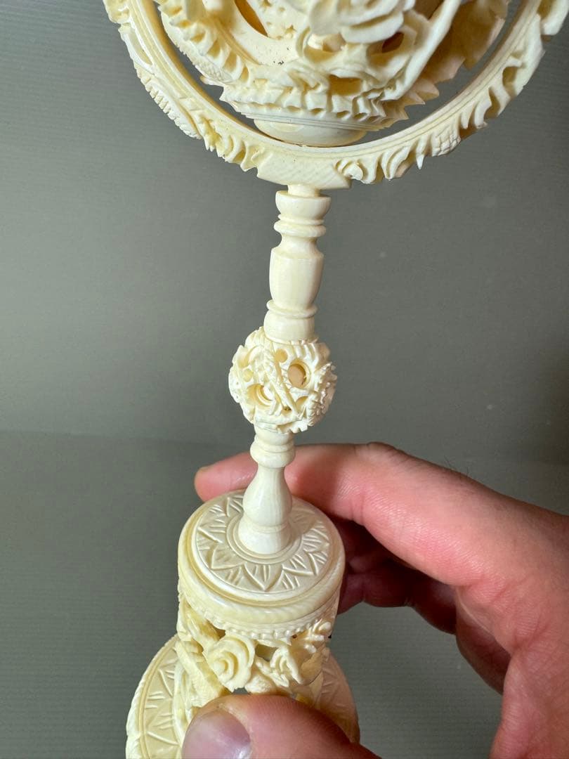 2735 天球儀　 龍文　彫刻 置物 層球 美術品 透し彫り細工 中国美術