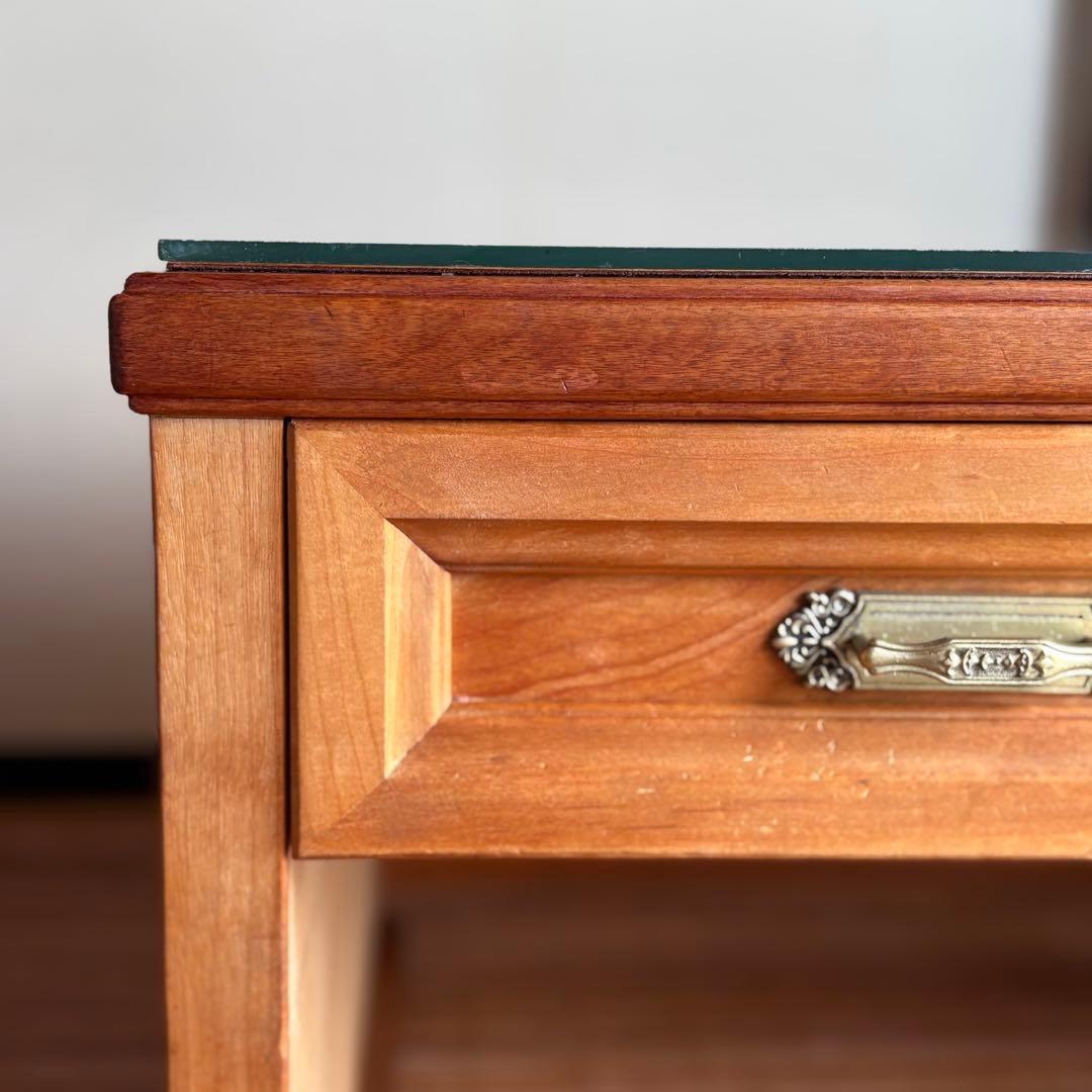 特注品【無垢材×ガラス天板】和モダン デスク ローテーブル 5杯 柿渋×蜜蝋