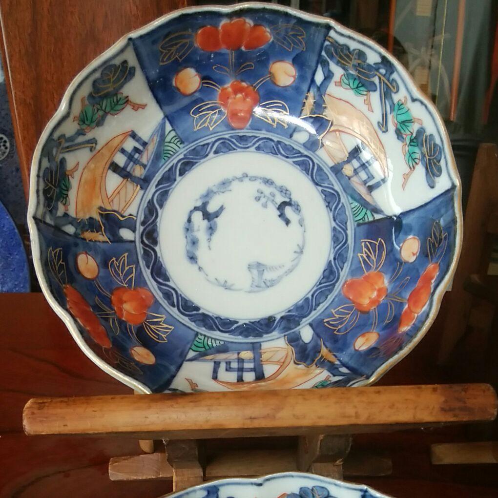 168  古伊万里　金採錦　輪花　膾皿　5客