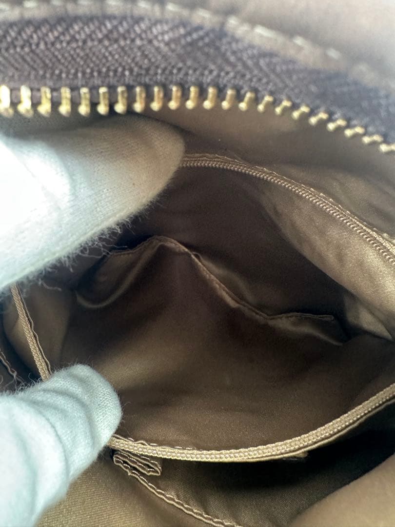 コーチ　パッチワーク　ショルダーバッグ　バケツ型　シグネチャー　ベージュ