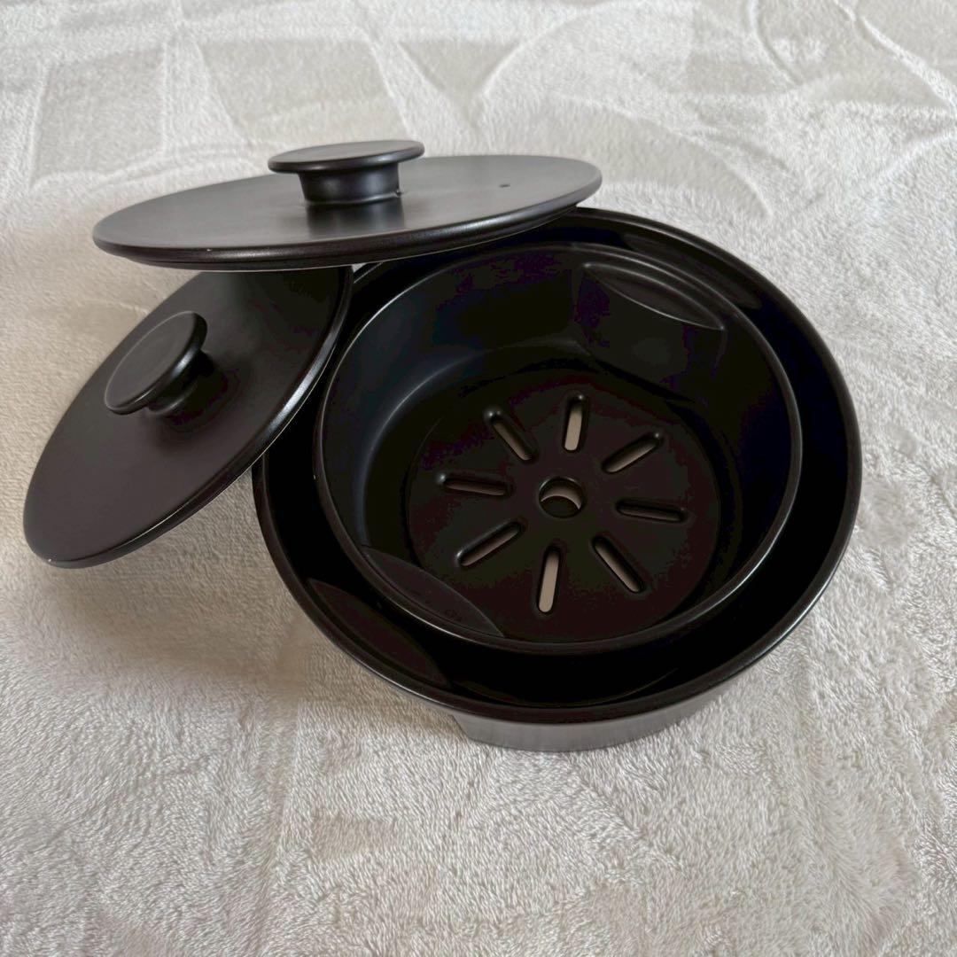 セラミックジャパン IH 土鍋 L S セット ブラック　蒸し器にも