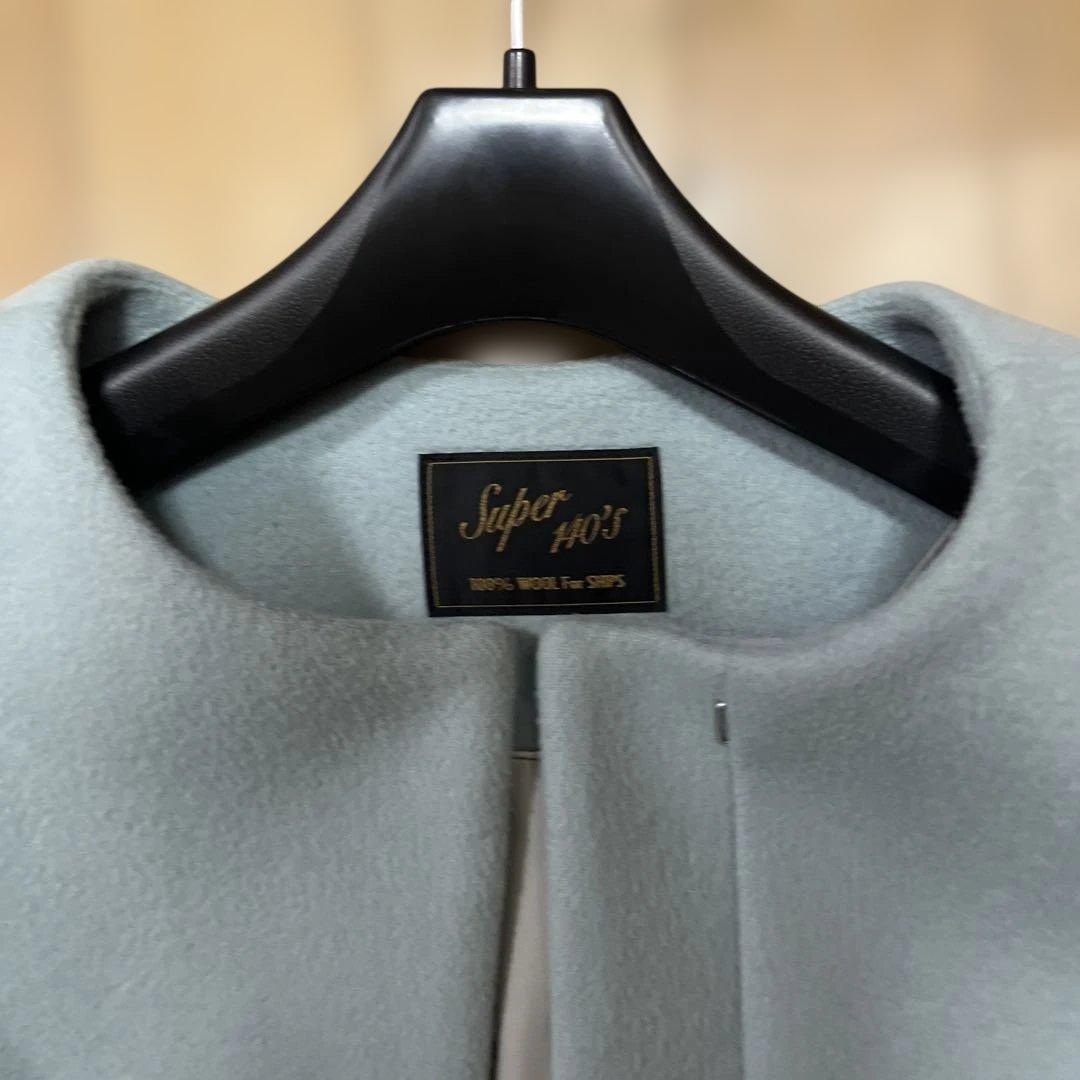 美品　シップス　SUPER140ノーカラーショートコート　38Mサイズ