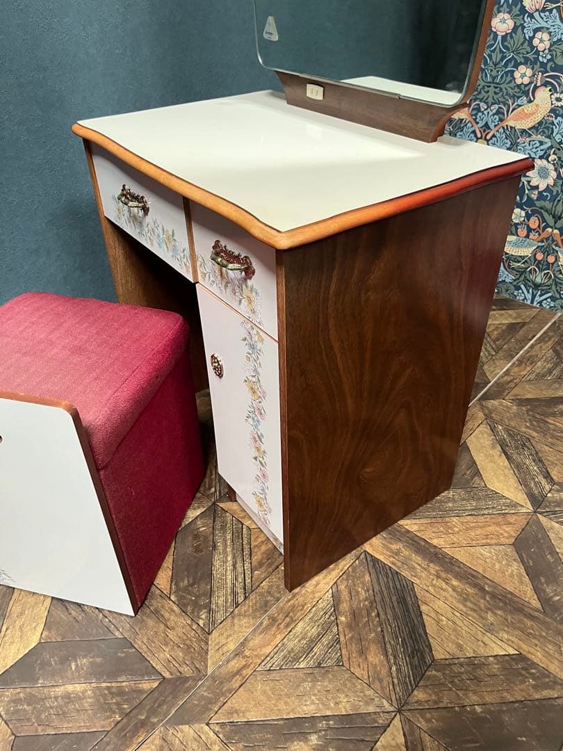 鏡台 ドレッサー 椅子 セット インテリア 昭和レトロ 当時物 花柄レトロポップ