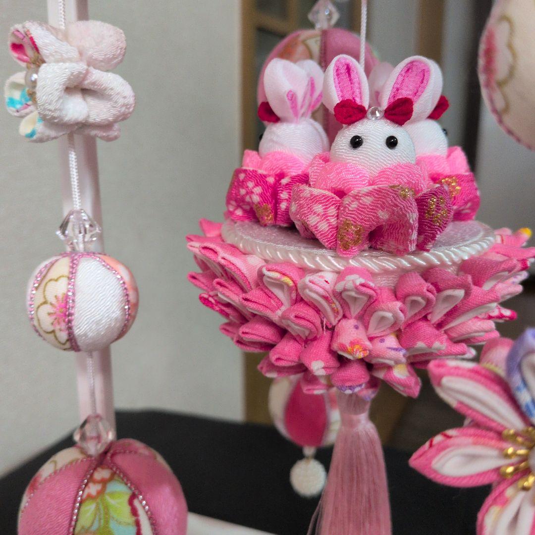 つまみ細工吊るし雛　雛人形　　　髪飾り付き　お雛様　ピンク
