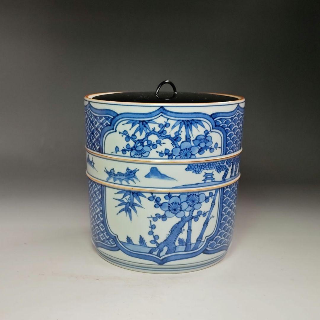 イ441 水指『清閑寺窯　杉田祥平造』『祥瑞山水同紐花鳥窓枠画水指　共箱』茶道具