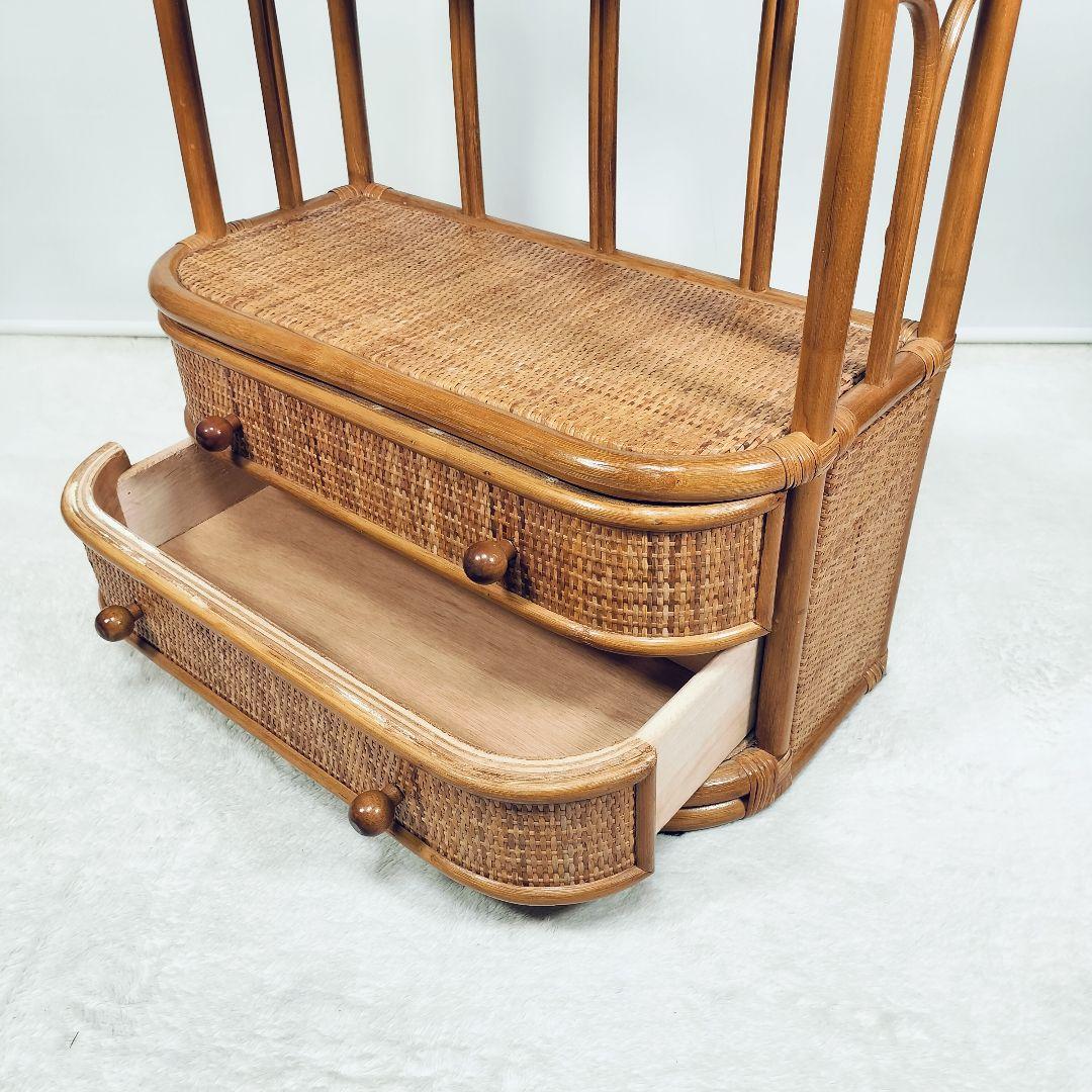 【良品】ラタン製　アーチ型　オープンシェルフ　引出し収納　ディスプレイ　レトロ