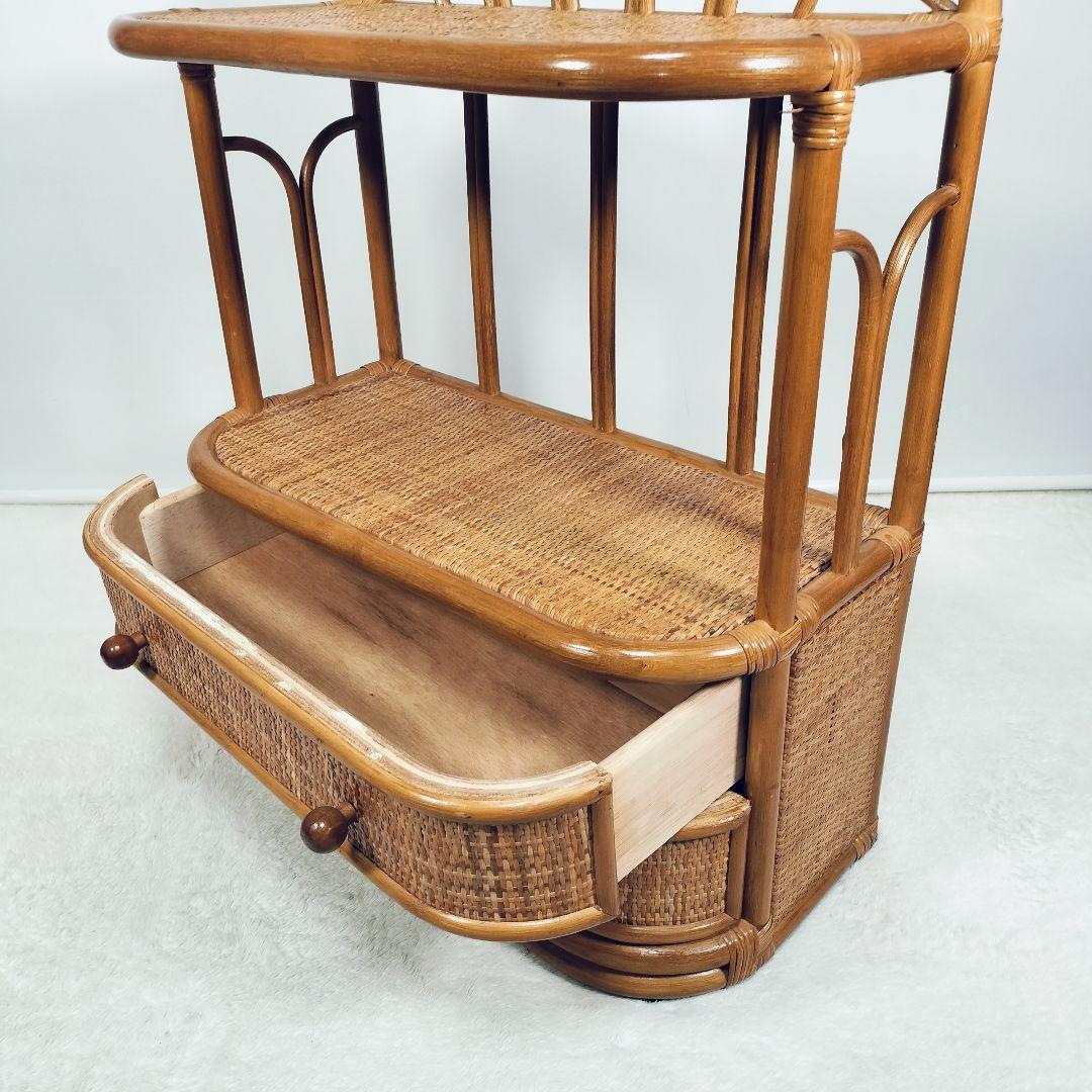 【良品】ラタン製　アーチ型　オープンシェルフ　引出し収納　ディスプレイ　レトロ