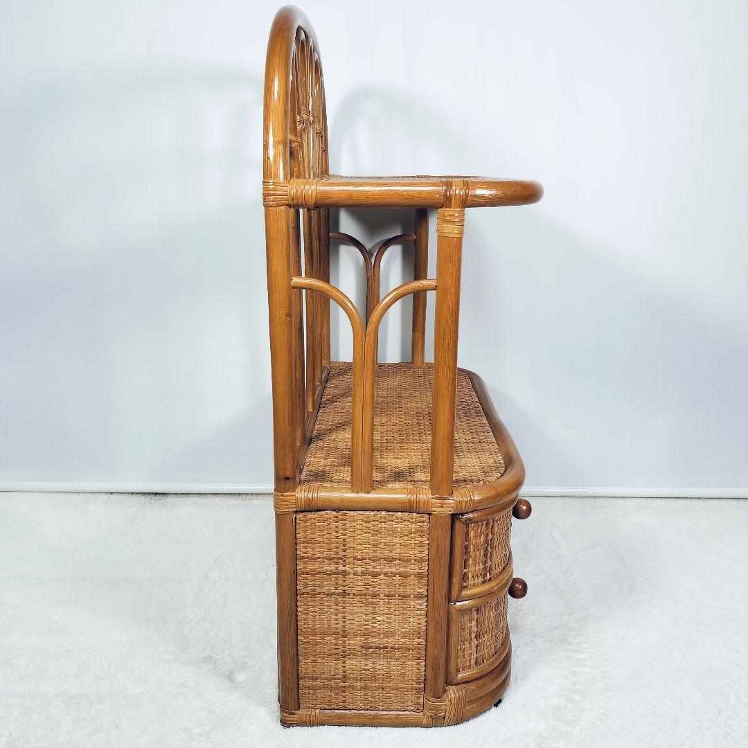 【良品】ラタン製　アーチ型　オープンシェルフ　引出し収納　ディスプレイ　レトロ