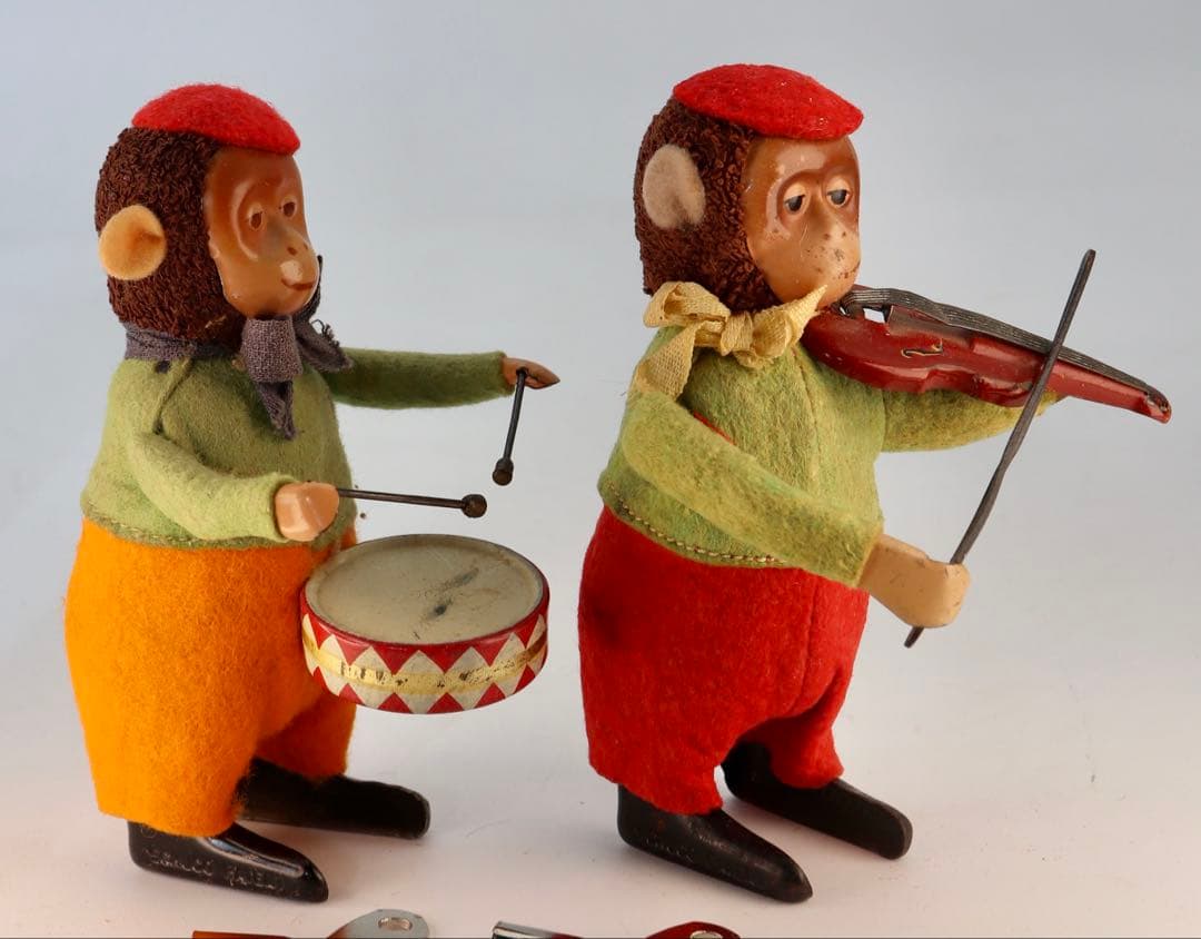 ヴィンテージ Schuco ワインドアップ猿の演奏者 フィギュア2体セット