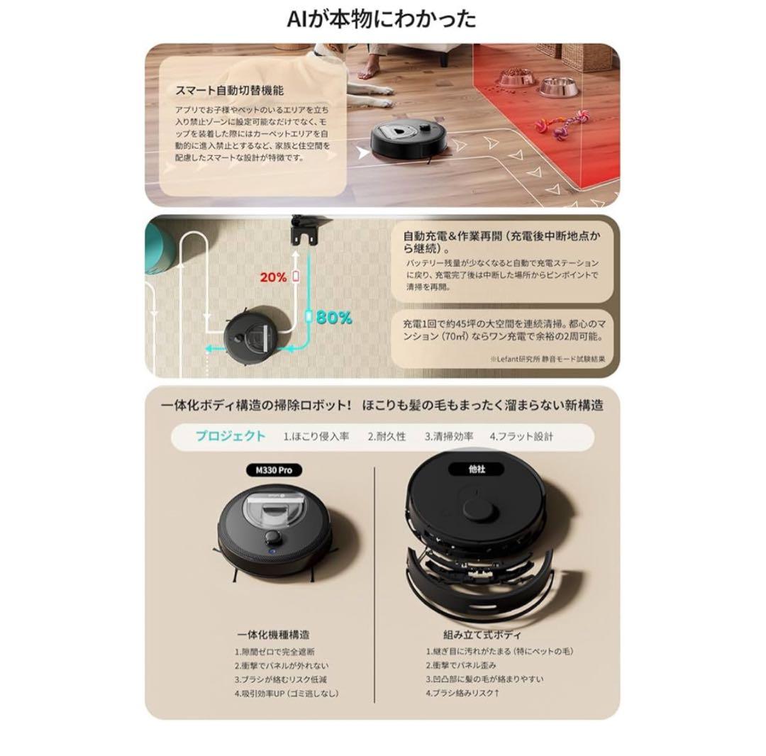 新型 使用期間1.5ヶ月Lefant M330 Proロボット掃除機水拭き両用