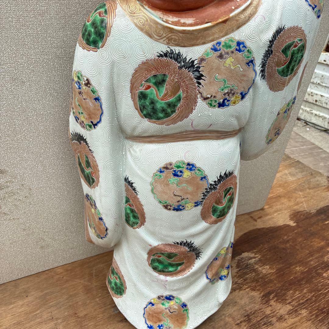 時代物布袋様、九谷焼、昭和レトロ色絵置物　美術品骨董品　縁起物、古美術品60cm