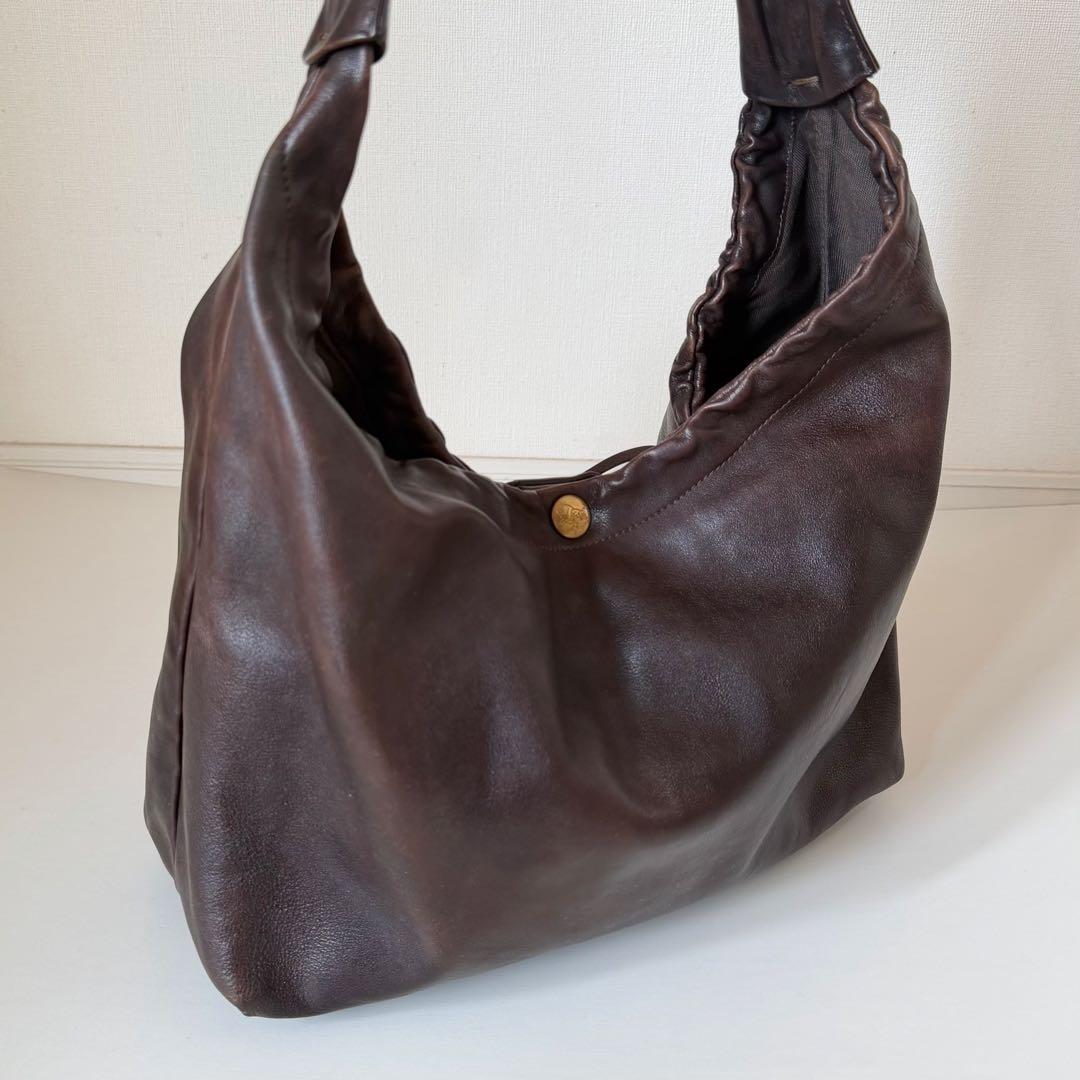 イルビゾンテ ショルダーバッグ リボン ギャザー ダークブラウン 本革