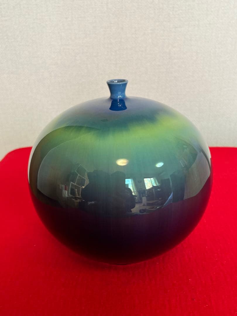 人間国宝 3代 徳田八十吉 碧明釉 壺 共箱 共布 陶歴付 管理T265