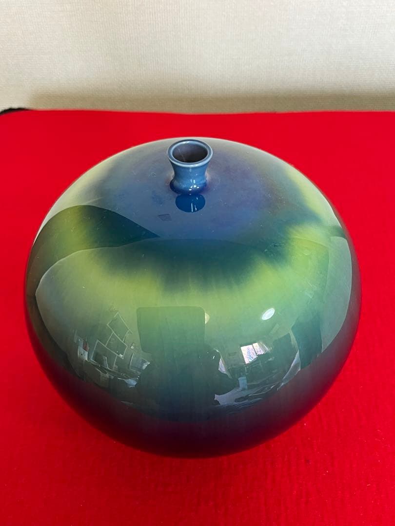 人間国宝 3代 徳田八十吉 碧明釉 壺 共箱 共布 陶歴付 管理T265