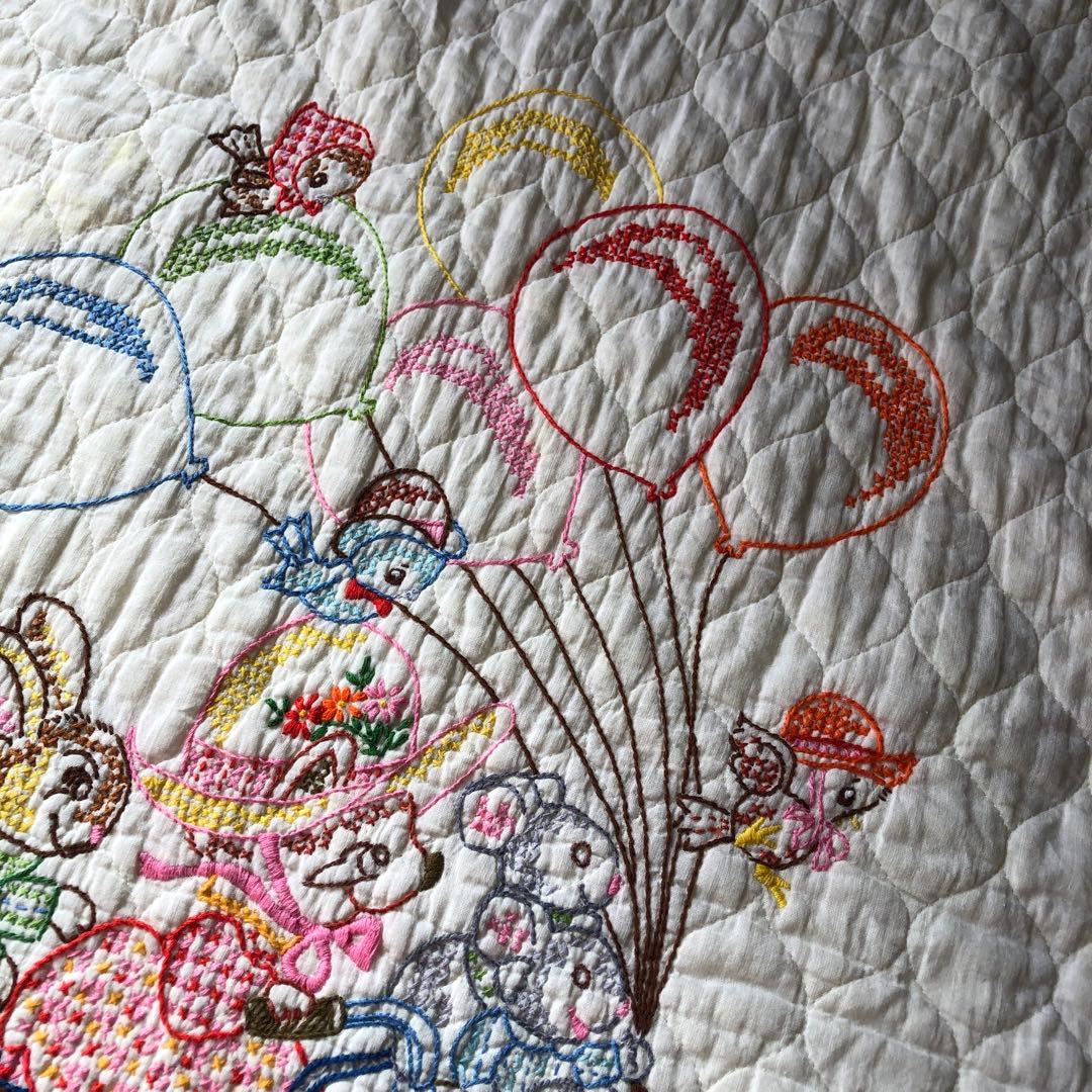 ハンドメイド　ビンテージ　刺繍　キルト　50s 60s 70s キルト生地