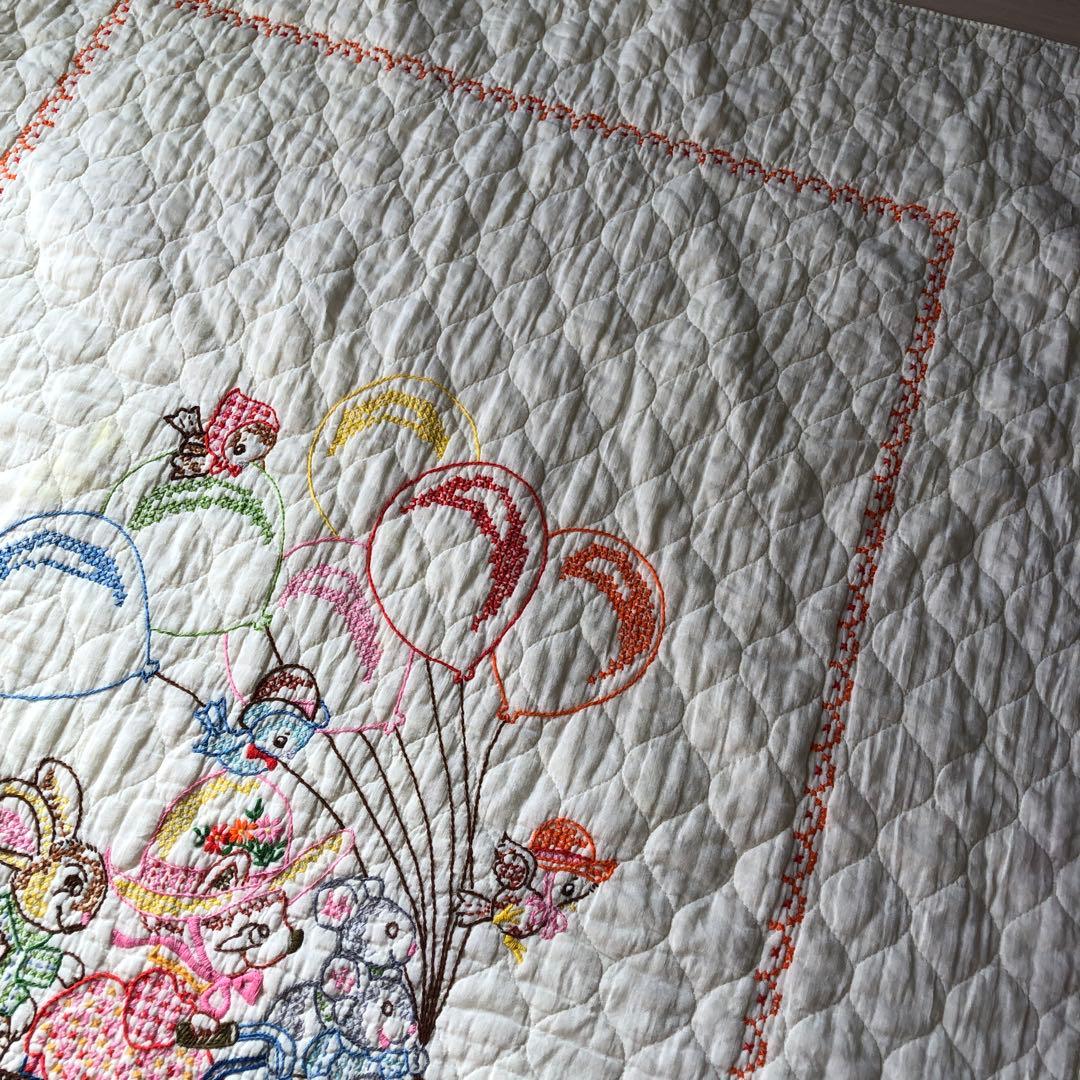 ハンドメイド　ビンテージ　刺繍　キルト　50s 60s 70s キルト生地