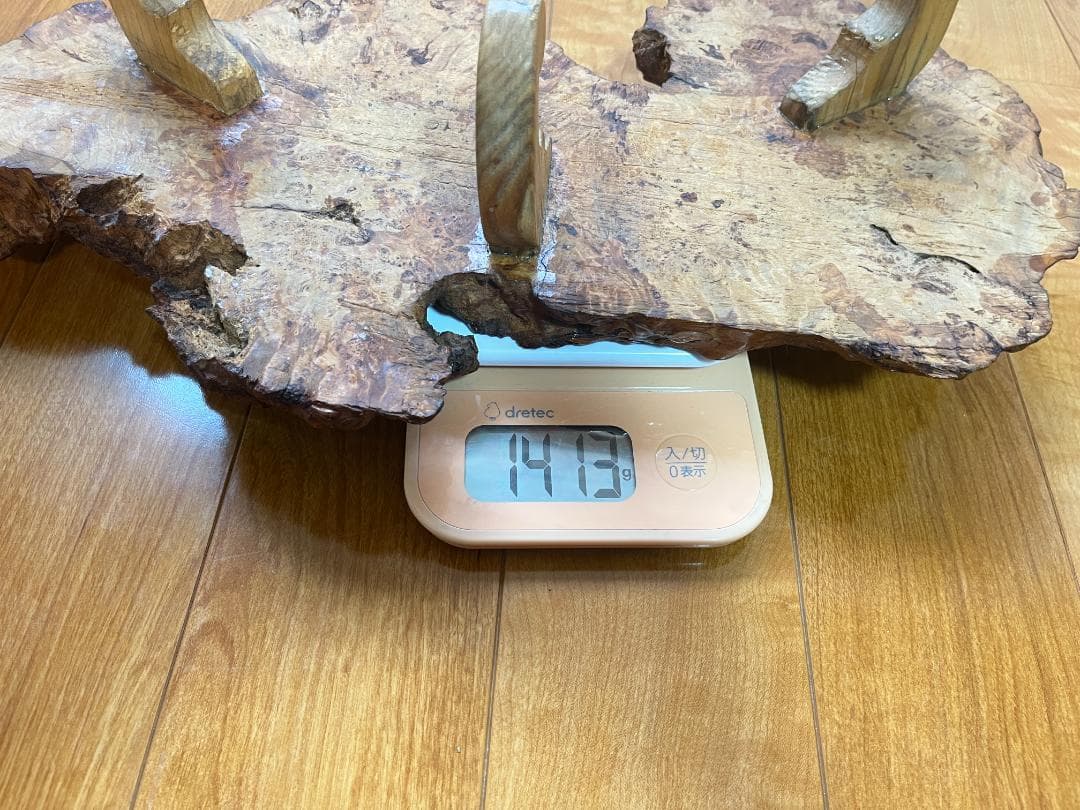 【天然一枚板】飾り台 盆栽台 花瓶台 座卓 足付き 大小2枚セット【光沢仕上げ】