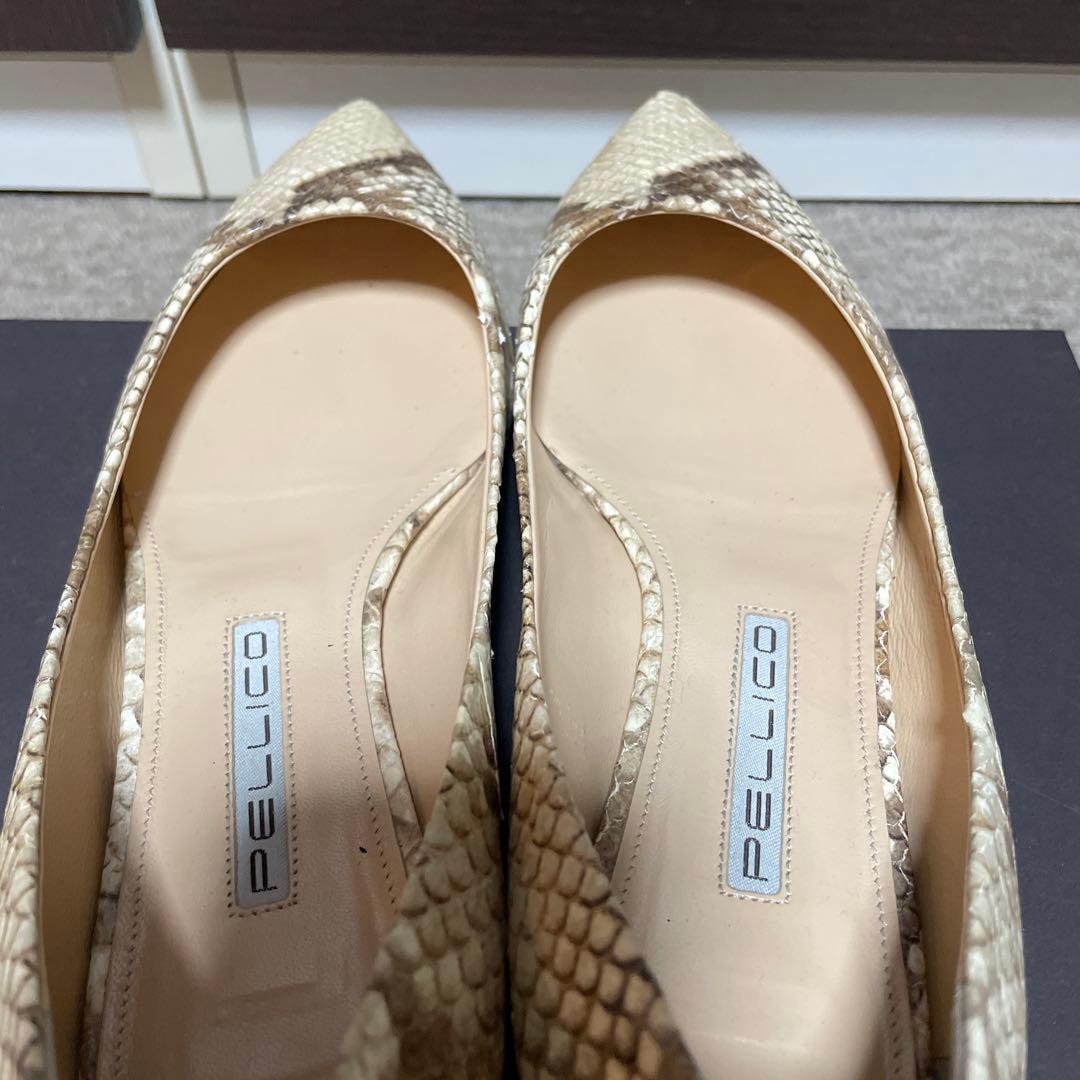 PELLICO ヘビ柄 ポインテッドトゥ フラットシューズ