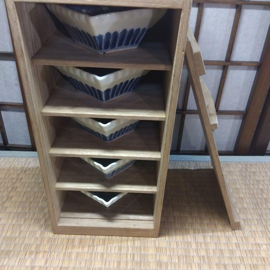 古伊万里　染付輪花菱形向付５客　お店使い　会席　美品　箱入