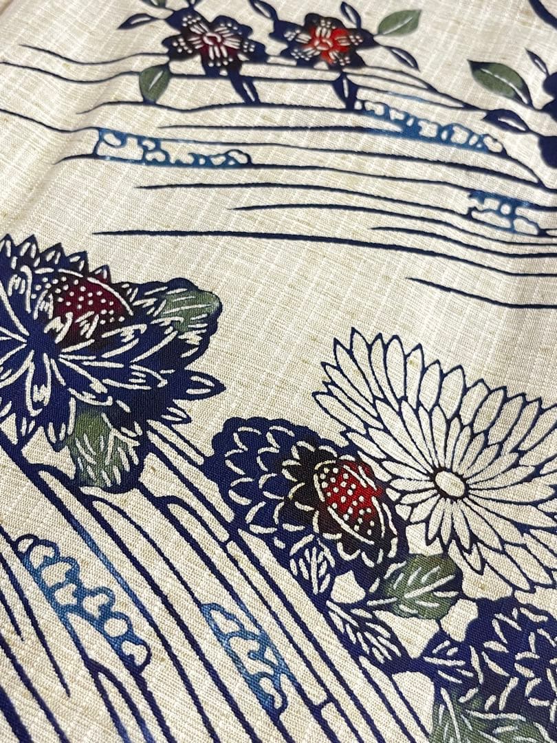 竺仙 奥州小紋のような高級浴衣 型染め 桜 菊 流水
